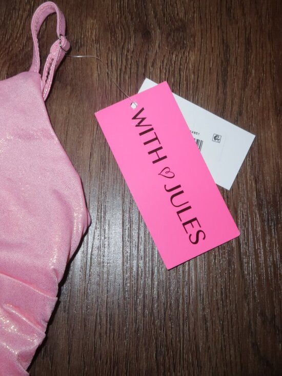 NWT Girls With Jules Metallic Ruched Mini Dress Pastel Pink Party Dance S 8/10 - Picture 5 of 7